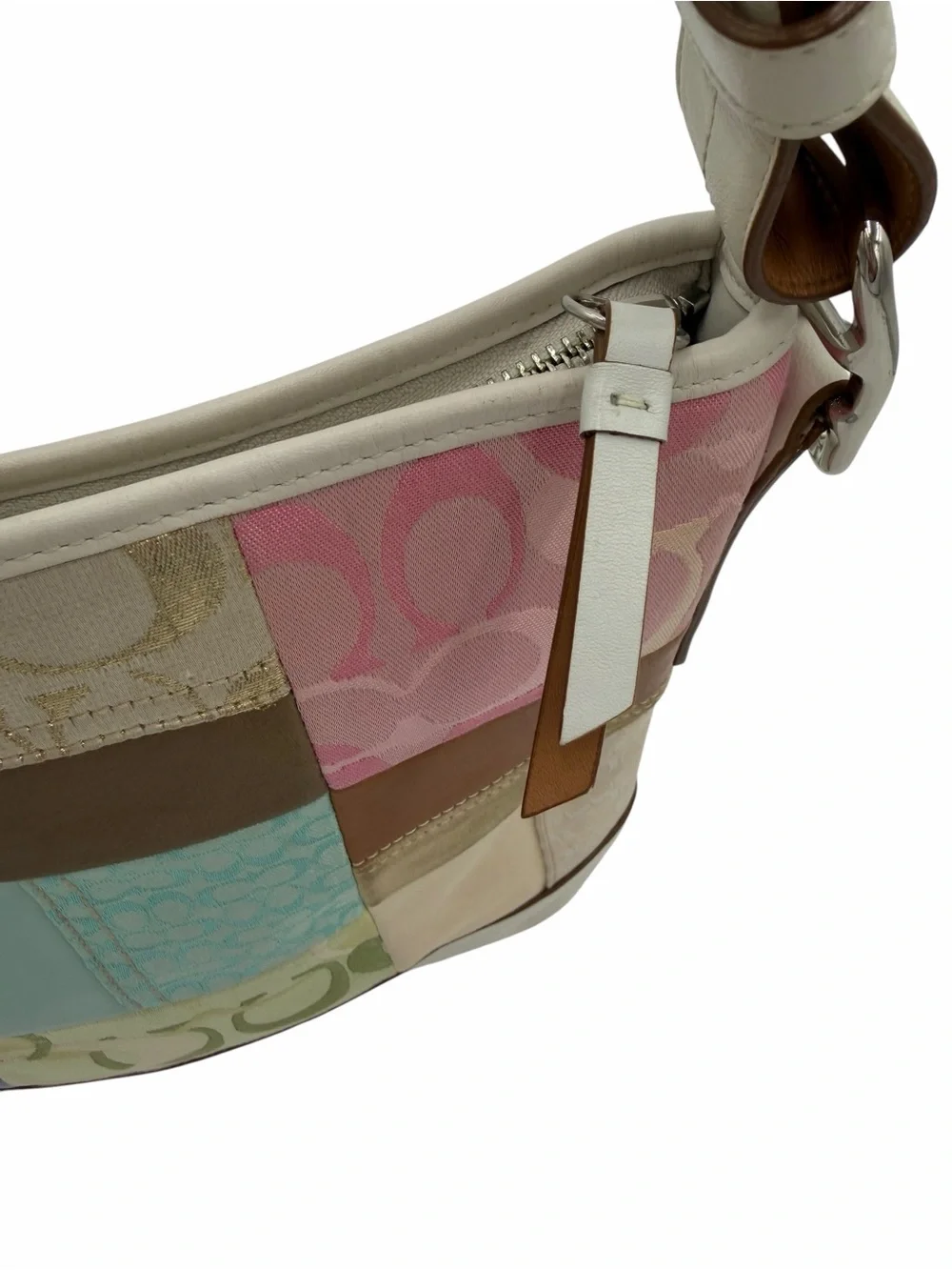 Coach Pastel Patchwork Hobo Shoulder Bag White Leather Y2K Rare F10877